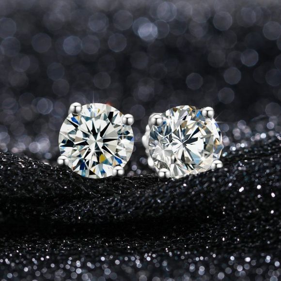 Certified 4.0ctw VVS Moissanite Diamond Solid 925 Sterling Silver Stud Earrings - Picture 4 of 8